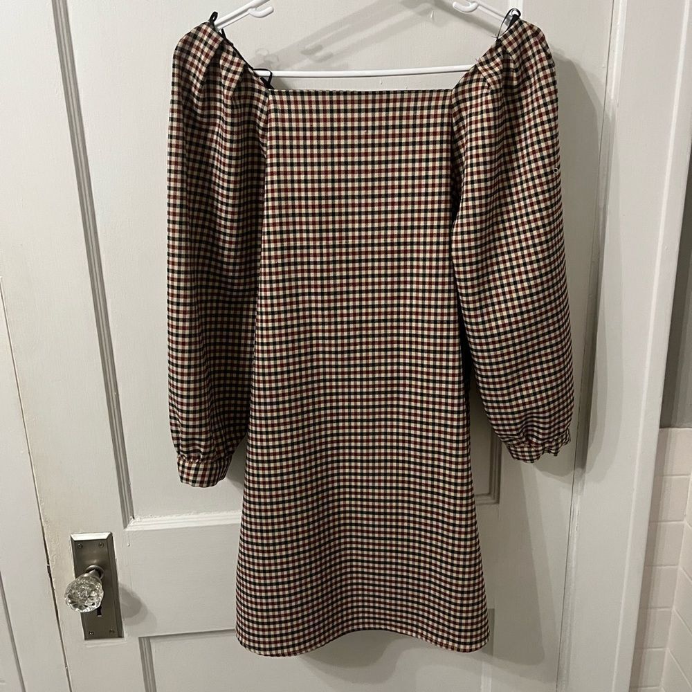Zara Black and Red Sheath Dress with Long Bishop Sleeves